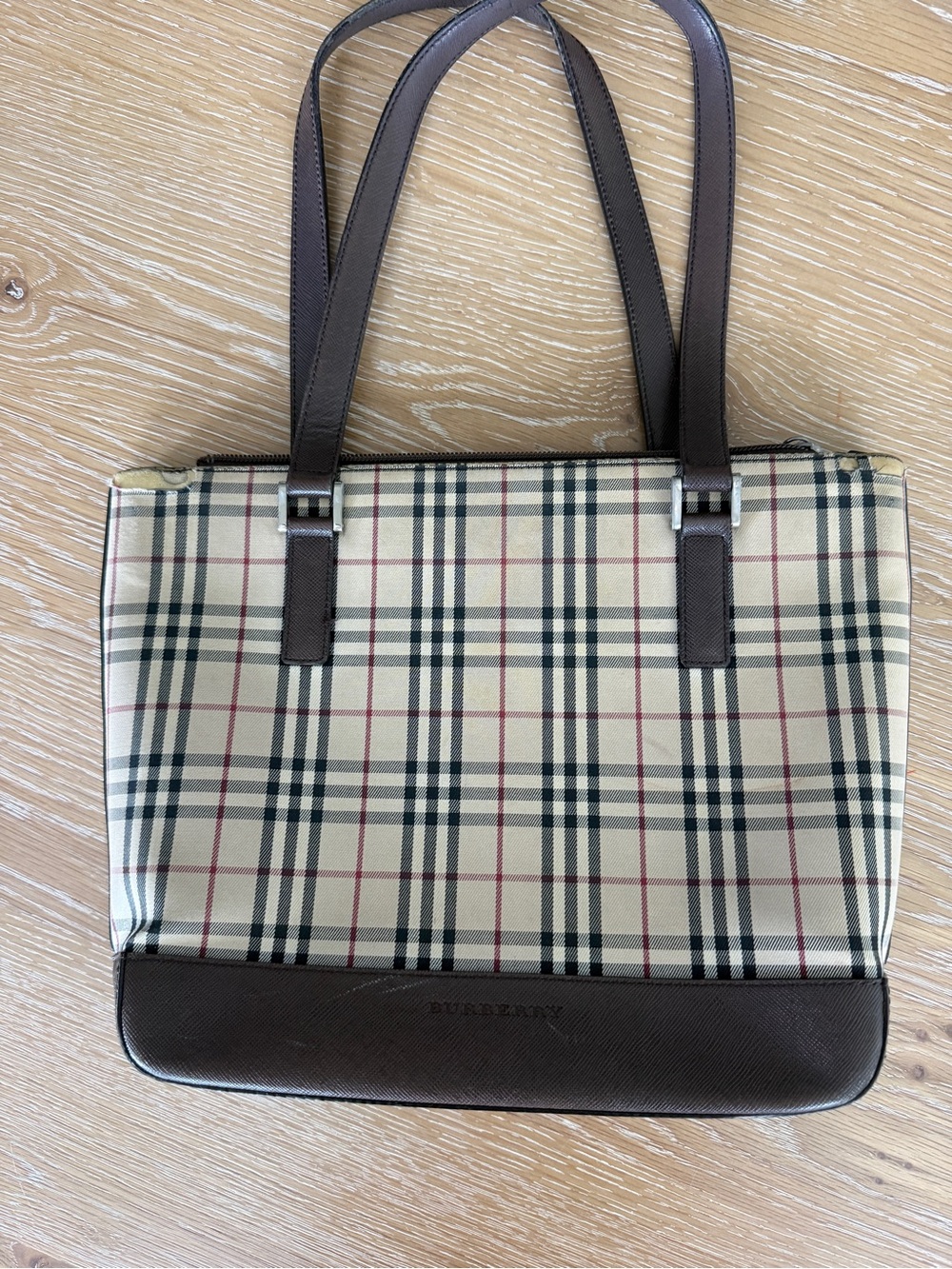 Burberry Beige Check Shoulder Bag with Brown Leather Trim - Picture 2 of 12
